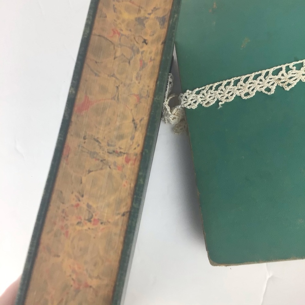 Pair of vintage green books with crochet accent. - Picture 8 of 13